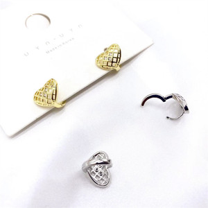 Heart Shaped <b>Clip</b> On Earrings Gold <b>Silver</b> Zinc Alloy Channel Setting Studs For Women Gift Fashion Jewelry - Product Image 4