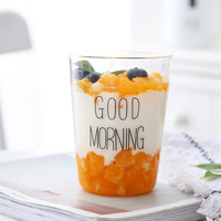 Lettres imprimées petit déjeuner tasse à lait verre transparent tasse monocouche tasse en verre à haute teneur en bore-silice fournitures de bureau.