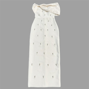 Vestido elegante de manga larga con cuello redondo para mujer, vestido de encaje en contraste, ajustado, Color sólido, cintura con volantes, cena, fiesta, vestido de novia - Product Image 3