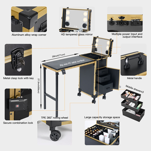 <span class=keywords><strong>Mesa</strong></span> <span class=keywords><strong>de</strong></span> Manicura OBOX con Estación <span class=keywords><strong>de</strong></span> Arte <span class=keywords><strong>de</strong></span> Uñas para Salones, Muebles Modernos <span class=keywords><strong>de</strong></span> Metal para Salón, Marco Dorado y Negro - Product Image 4