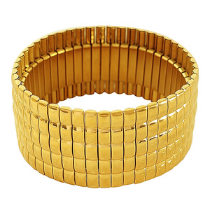 <b>Titanium</b> Steel Gold Plated Geometric Bracelet 18k Non Fading Cuban Chain Unisex Everyday Wear - Product Image 5