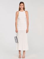 Nouvelle Collection Printemps 2026 : Ensemble Deux Pièces Élégant pour Femme - Haut Tricoté Perlé Blanc et Robe Longue Camisole - Style Tendance