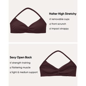 Sujetador deportivo FOXA Halter con relleno, tiras y espalda abierta, top corto para entrenamiento y gimnasio para mujer - Product Image 4