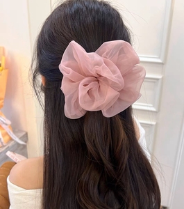 ยางมัดผมผ้าชีฟองเนื้อนุ่ม สีพื้น ผ้าตาข่ายอเนกประสงค์ ยางมัดผมออร์แกนซ่าขนาดใหญ่ สำหรับผู้หญิง - Product Image 3