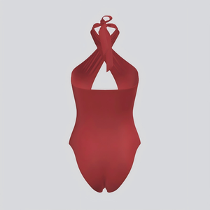 Elegant Figure-Flattering Custom High-Waisted <b>Tummy</b> <b>Control</b> One-Piece Bathing Suit with Cross Backless Halter Design - Product Image 2