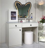 Miroir LED moderne blanc en forme de papillon, écoresponsable et durable, avec tiroirs de rangement et tabouret pour coiffeuse de chambre à coucher pour adolescentes