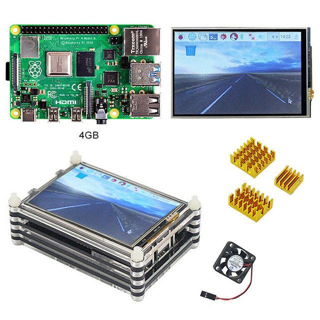 Raspberry Pi 4 Model B 4GB RAM Starter Kit with board,3.5 inch LCD display,Acrylic case,heatsink and fan