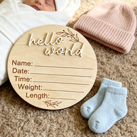 Papan Nama Bayi 3D Modern Berukir Bulat 15cm, Kartu Penanda Perkembangan Bayi, Tanda Pengumuman Kelahiran Hello World