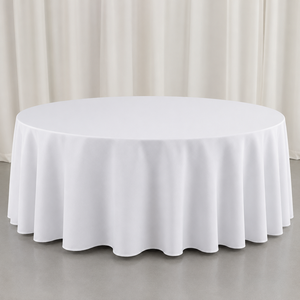 Wholesale 120 Inch White <b>Round</b> Polyester <b>Tablecloth</b> Hemmed Edge Banquet Event Rental Catering Table Linen - Product Image 1