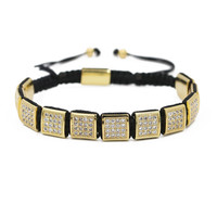 Bracelet à cordon réglable en laiton plaqué or rose avec breloque carrée en oxyde de zirconium de 10 mm pour femme – Offre spéciale