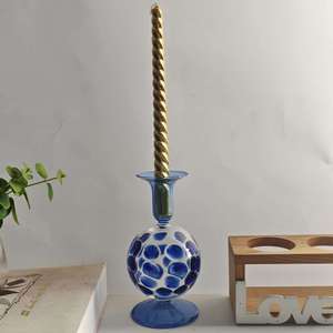 Support de bougie en verre soufflé à la main motif points bleus, style <span class=keywords><strong>Art</strong></span> Déco vintage, pour bougies coniques, idéal pour la décoration de la maison et les mariages - Grande Vente - Product Image 4