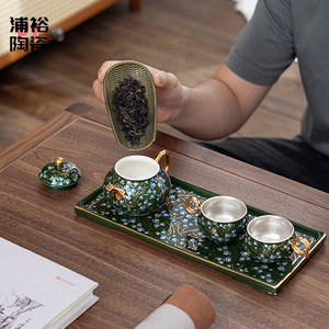 Pu Yu Ceramic Cloisonne Enamel Teapot Set Porcelain Gold Handle Kung Fu <b>Tea</b> Gift <b>Box</b> Business Gifts Dehua Origin - Product Image 2