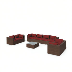 Set Lounge da Giardino Modulare in Rattan PE Marrone, Arredamento da Esterno per 10 Persone, Design Contemporaneo - Product Image 1