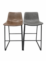 Tabouret de bar moderne en cuir PU gris avec pieds en métal noir, chaise haute nordique rembourrée pour café, hôtel, bar, pub, restaurant