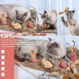 Hot bán 7 cái tương tác Stick trêu chọc Cat Wand Toy Set mèo catnip Đồ chơI mèo Lông Đồ chơi Set Hộp quà tặng
