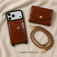 Étui portefeuille en cuir véritable texture alligator avec bouton doré et sangle réglable pour iPhone 18 Pro Max Duo – Fabrication OEM ODM
