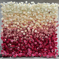 Panel Kain Dinding Bunga Mawar Sutra Pink 8*8 FT Kustom, Latar Belakang Bunga Buatan 5D untuk Pernikahan, Hari Valentine, Hari Ibu