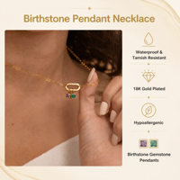 Kalung Liontin Batu Kelahiran Berlapis Emas 18K untuk Wanita, Batu Permata Amethyst Emerald, Tahan Air, Hipoalergenik, Hadiah Perhiasan