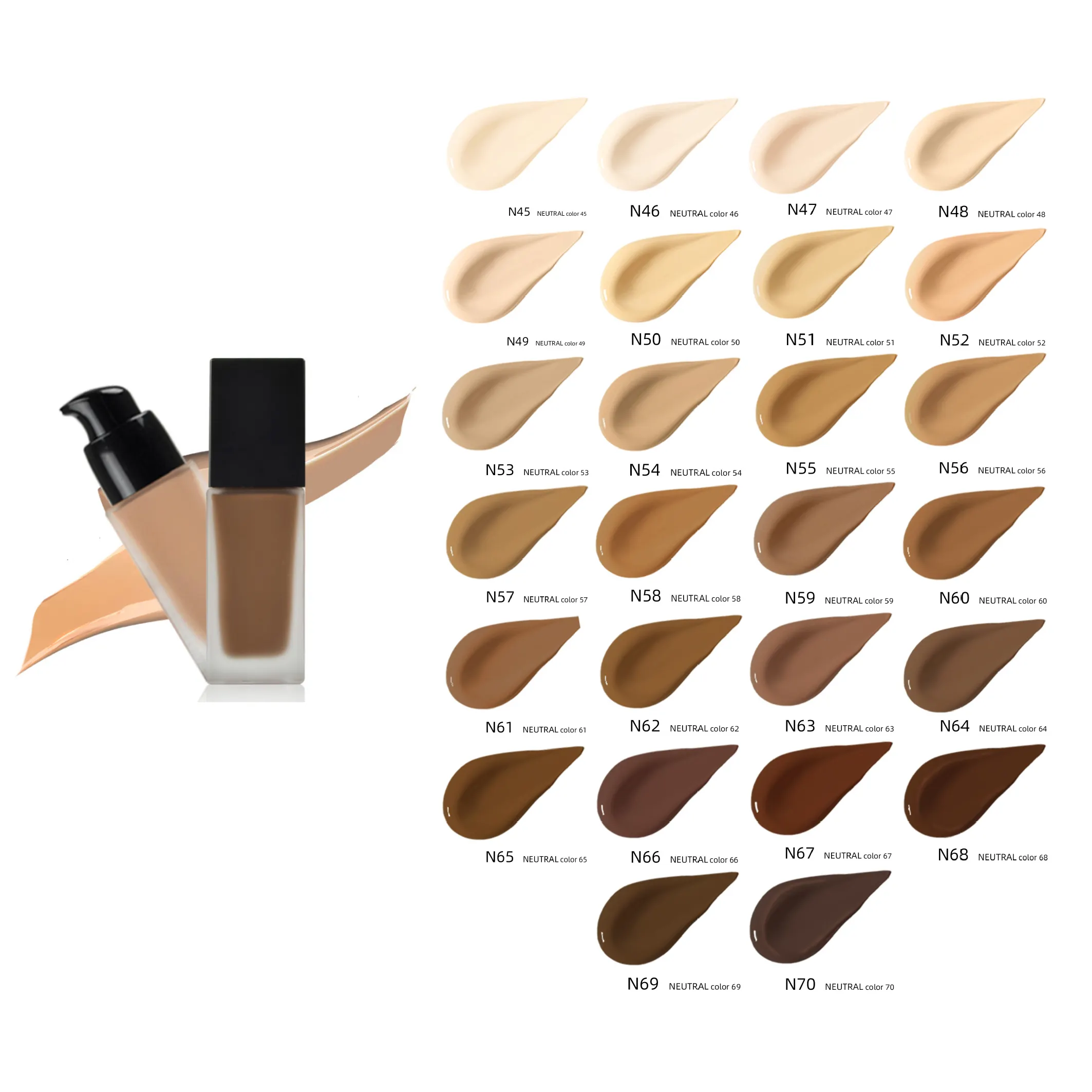 Private Label Cosmetics Makeup 70 Colors DIY Liquid Foundation for Black Women