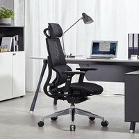 Chaise de bureau ergonomique au design moderne avec appuie-tête réglable en maille et tissu pour cadres.