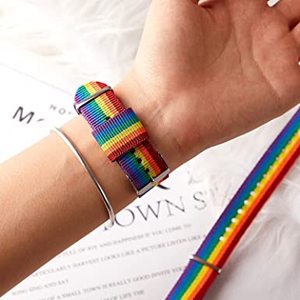 Bracelet ajustable géométrique tendance, bracelet personnalisé à rayures arc-en-ciel, bracelet en toile arc-en-ciel, bracelet de fierté LGBT - Product Image 4