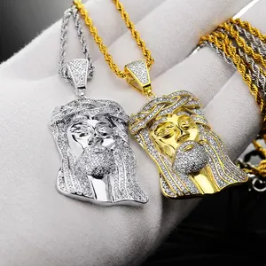 Pingente de prata 925 personalizado de alta qualidade Jesus Cristo Moissanite Zirconite ouro maciço Hip Hop peça de ouro