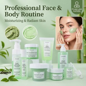 Ensemble de soins de la peau au matcha naturel <span class=keywords><strong>pour</strong></span> le <span class=keywords><strong>visage</strong></span> et le corps, kit de soins de la peau au thé vert purifiant avec masque d'argile, sérum, nettoyant, <span class=keywords><strong>lotion</strong></span>, 8 pièces, vente en gros - Product Image 1