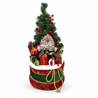 Panneau Joyeux Noël de 60 cm (23,6 pouces) avec arbre artificiel sur base en tissu, ornements cadeaux, décoration de sol pour les fêtes