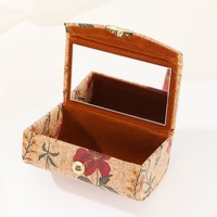 Vente en gros Étui à rouge à lèvres en liège naturel avec miroir impression florale fermoir à pression doublure velours compact