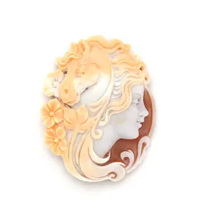 Horse and Woman Carved On Natural Sardonyx Seashell Cameo Top Quality