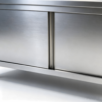Table de préparation robuste en acier inoxydable avec rangement intégré - Modulaire et extensible, finition mate brossée, portes coulissantes, plan de travail épais