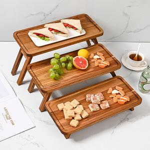 <span class=keywords><strong>Plateau</strong></span> de service pliable en bois à 3 niveaux, présentoir alimentaire en bois à étages <span class=keywords><strong>pour</strong></span> fêtes, mariages, Noël et la maison - Product Image 1