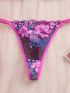 Conjunto de Lencería Femenina de 2 Piezas, Brasier y Tanga de Encaje Floral, Lencería Sexy Transparente para Mujer - Product Image 6