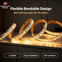 Bande lumineuse LED 2835 24V 176 LED/m CRI>83 160lm/W Haute luminosité Bande LED flexible pour la décoration de projets intérieurs