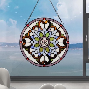 Panel Decorativo de Vidrio Estampado Hecho a Mano de 12 Pulgadas, Estilo Moderno Abstracto Azul, Estructura Sólida, Atrapasoles para Colgar en la Pared de la Sala de Estar - Product Image 1