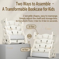 Meubles de chambre d'enfant, étagère à livres et jouets pour tout-petits, bibliothèque à 4 niveaux pour coin lecture des enfants avec bacs de rangement