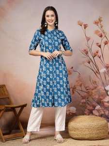 Nuevo y elegante conjunto de Kurta de viscosa A-Line para mujer, estampado Floral adornado, fiesta antiarrugas, Festival, Color personalizado/tamaño indio - Product Image 4