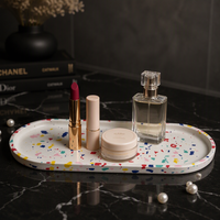 Nampan Penyimpanan Oval Panjang dari Resin Terrazzo untuk Parfum, Makeup & Kosmetik - Nampan Dekorasi Kamar Mandi & Meja Rias Rumah