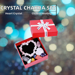 Kindfull Natural Polished <b>Crystal</b> Chakra Gift Box Fashion Trend <b>Bracelet</b> Heart Tumble Stone Healing Set for Gift - Product Image 2