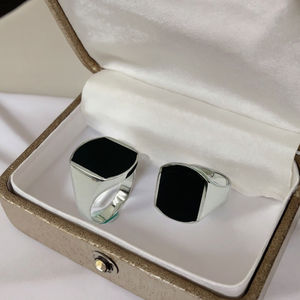 <span class=keywords><strong>KAAN</strong></span> JEWELRY Anello Moderno da Uomo in Argento 925 con Pietra Quadrata in Agata Nera Placcato in Rodio Elegante Gioiello Regalo - Product Image 3