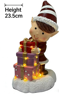 卸売LEDクリスマス樹脂工芸品エルフの置物、ギフトボックスを持った-家庭用お祝い飾り - Product Image 5