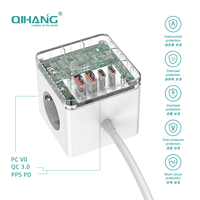 Multiprise EU Cube avec ports USB, rallonge Schuko, câble de charge rapide, station de charge portable multi-prises 25W en matériau PC