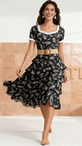 Paisley In Quảng Trường Cổ Ren Bảng Điều Chỉnh Tiered Thời Trang Phố Cao Eo Ruffle Tay Áo Spandex/Cotton Hữu Cơ Ăn Mặc - Product Image 2