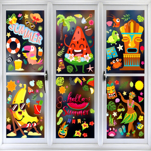 Autocollants de Noël écologiques en PVC réutilisables imprimés UV pour armoires, motifs mignons de nœuds de dessins animés, décalcomanies de fenêtre pour vitrines en verre, imperméables - Product Image 2