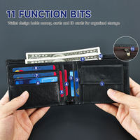Cartera corta plegable para hombre, monedero con bolsillo frontal para monedas con 13 tarjeteros, Cartera de cuero genuino para hombre