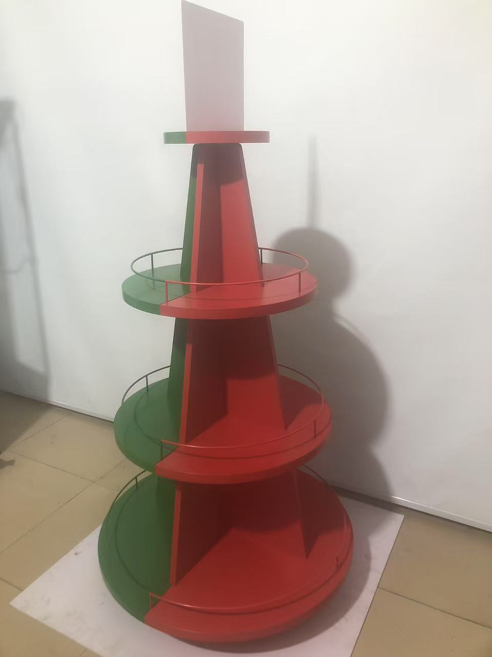 Wood Wine Beverage Display Stand 4-Sided Four-Layer Pyramid Shape Floor Stand with Custom Logo for Advertising in Retail Shops — view 5