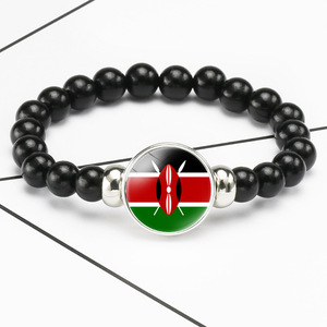 Pulsera de Cuentas Elásticas Negras con Diseño de la <span class=keywords><strong>Bandera</strong></span> Nacional de Kenia, Joyería Artesanal Mixta de Metal Unisex, Fábrica de Joyería Transfronteriza - Product Image 1