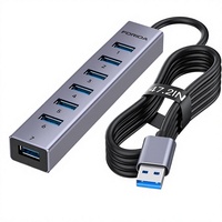 FORIDA HYD-9113H Hub USB de 7 Puertos de Aleación de Aluminio con Cable Largo y Divisor USB, 7 Puertos USB 3.0, Puerto de Alimentación Tipo-C 5V/3A