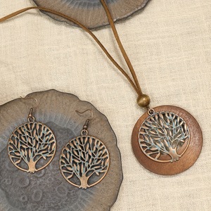 Ensemble collier et boucles d'oreilles Arbre de Vie bohème, plaqué bronze antique, bijoux en alliage pour femmes - Product Image 2