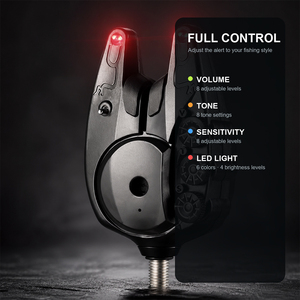 Set di avvisatori acustici per la pesca alla carpa 1+6 JY-82 con ricevitore wireless, indicatori LED a sei colori e custodia con cerniera. - Product Image 6